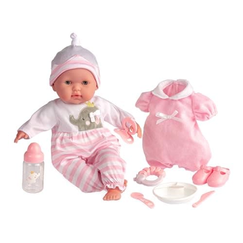 15 Realistic Soft Body Baby Doll with OpenClose Eyes JC Toys Berenguer Boutique 10 Piece Gift Set with Bottle Rattle Pacifier Accessories Pink Ages 2