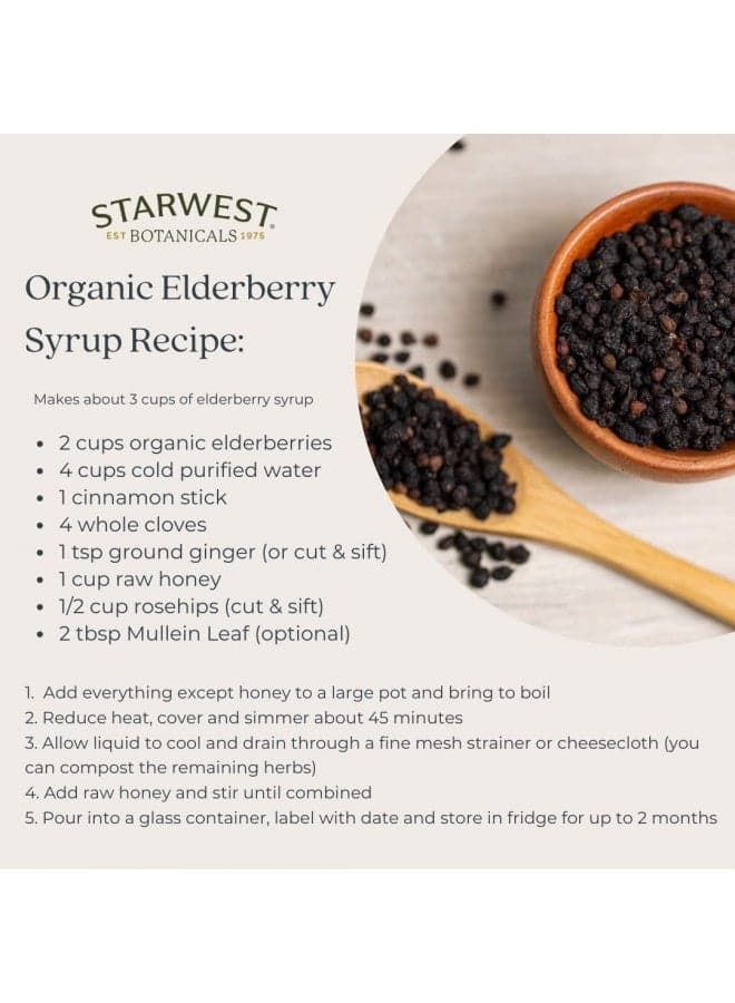 Starwest Botanicals Organic Dried Elder Berries, 1 Pound Bulk | Immune System Support Booster For Making Tea, Syrup, Gummies