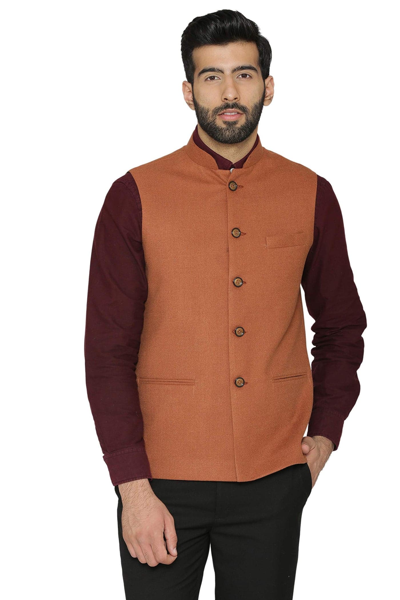 WINTAGE Men's Tweed Wool Festive and Casual Nehru Jacket Vest Waistcoat : Red