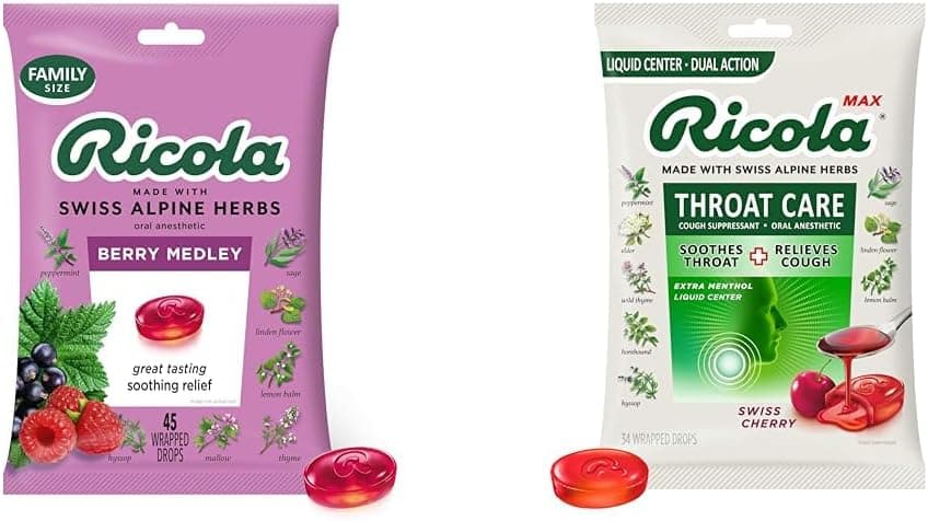 Ricola Berry Medley Throat Drops 45 Count Max Swiss Cherry Throat Care Drops 34 Count