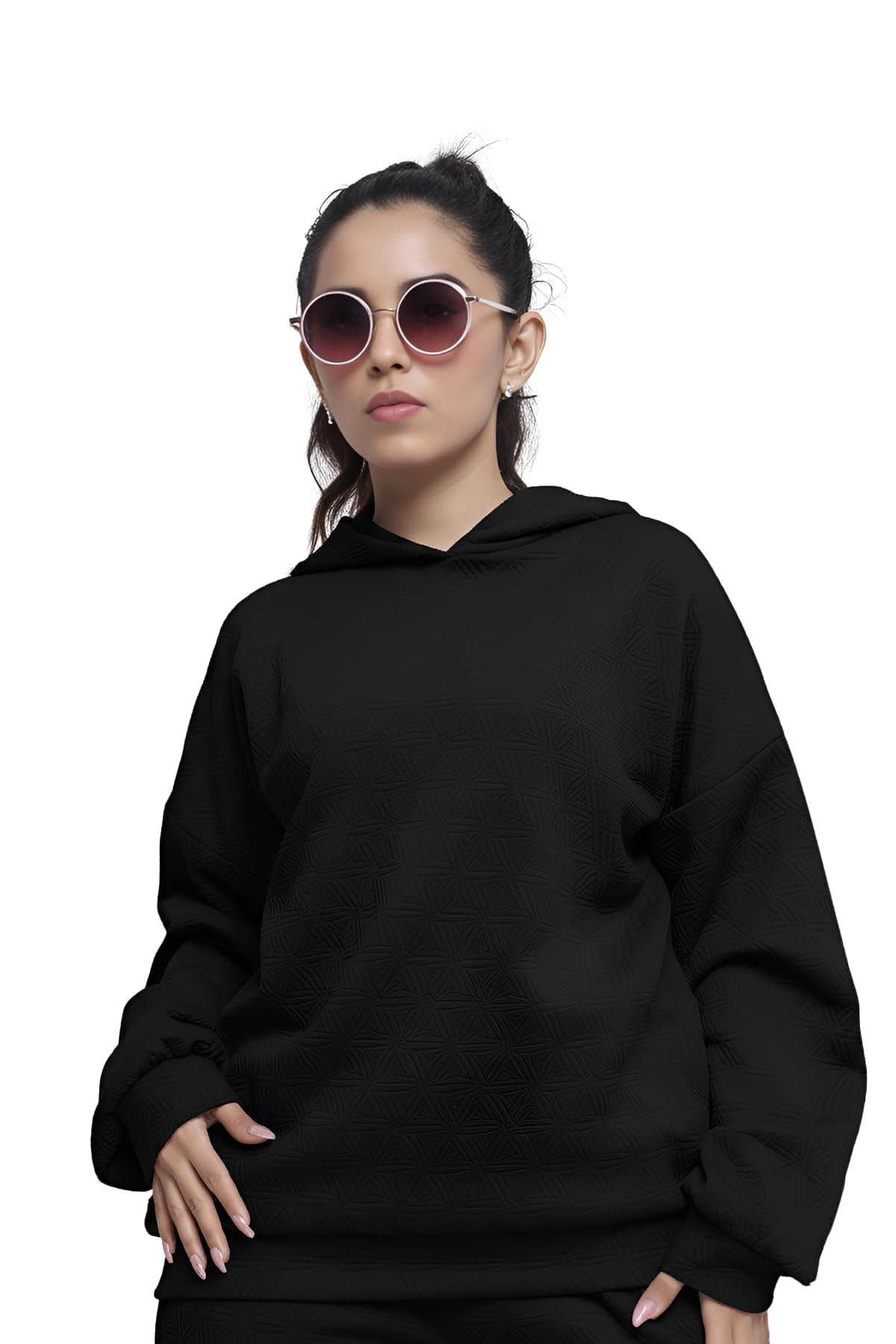 GRECIILOOKS Co-ord Set for Women Stylish | Warm Hooded Hoodie & Pant Set | Winter Wear Womens Dress | Casual Travel & Loungewear Outfit (GL-DP-W2067&TR1035-2XL-Black)