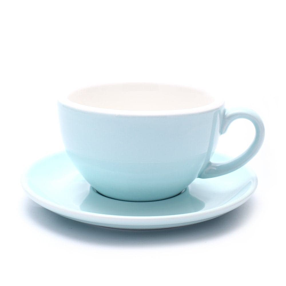 Coffeezone Cappuccino Barista Latte Art Cup and Saucer New Bone China for Coffee Shop Glossy Light Blue 85 oz