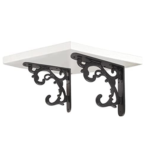 Metal Handcrafted Shelf Bracket for Floating Shelves L Angle Decorative L Shaped Corner Brace Joint Heavy Duty Wall Mounted Shelf Supporter Corner Brace Holder (Pack of 2, Black)