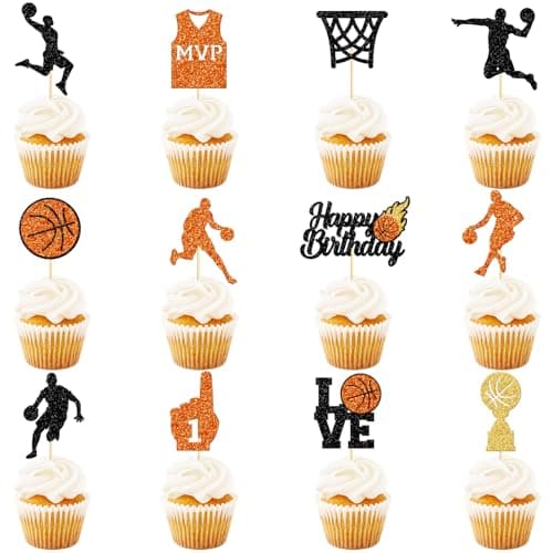 Basketball Cupcake Toppers Basketball Birthday Decorations for boys Sports Cake Decorations 24PCS