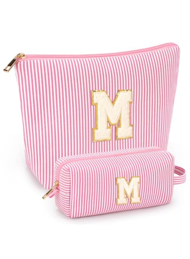 mibasies 2 PCS Initial Makeup Bags Mothers Day Gifts for Women Best Friend Birthday Gifts Graduation Gifts Wedding Bridesmaid Girlfriend Wife Daughter Sister Girl Gifts Pink M