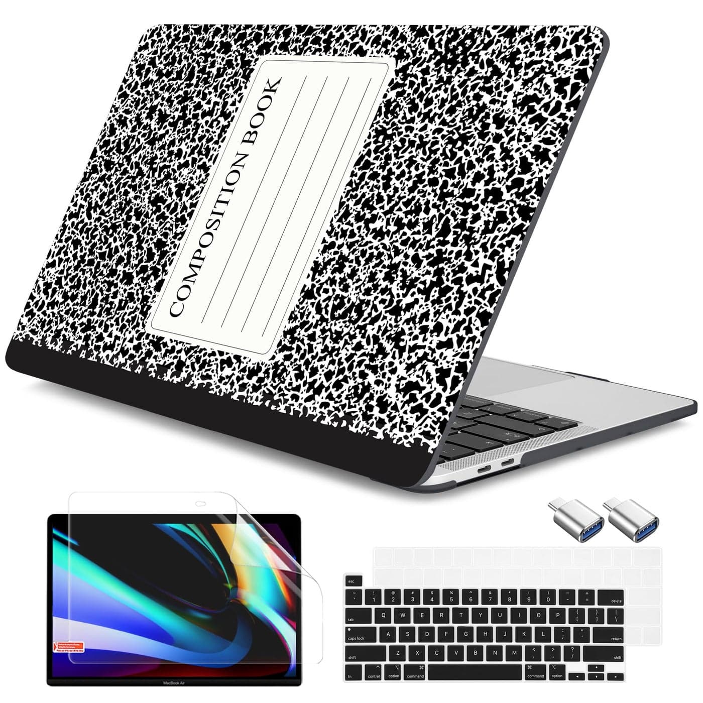 DONGKE for MacBook Pro 13 Inch Case 2023 20222016 Release M2 A2338 M1 A2251 A2289 A2159 A1989 A1706 Touch Bar Touch ID Hard Case Shell with USB C to USB AdapterKeyboard Cover Composition Book