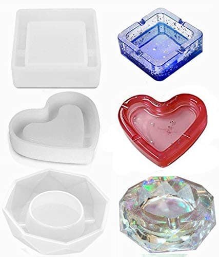 3 Pack Resin Silicone MoldUrvoo Resin Casting Molds DIY Square Heart Rhombus Shape Resin Silicone Ashtray Molds for DIY Home Resin Casting Craft