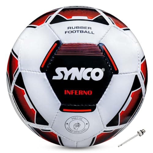 Synco Inferno Football | Rubber Hand Stitched | Suitable for Hard Ground Without Grass | Pro Trainer Ball | Size - 5 (White)