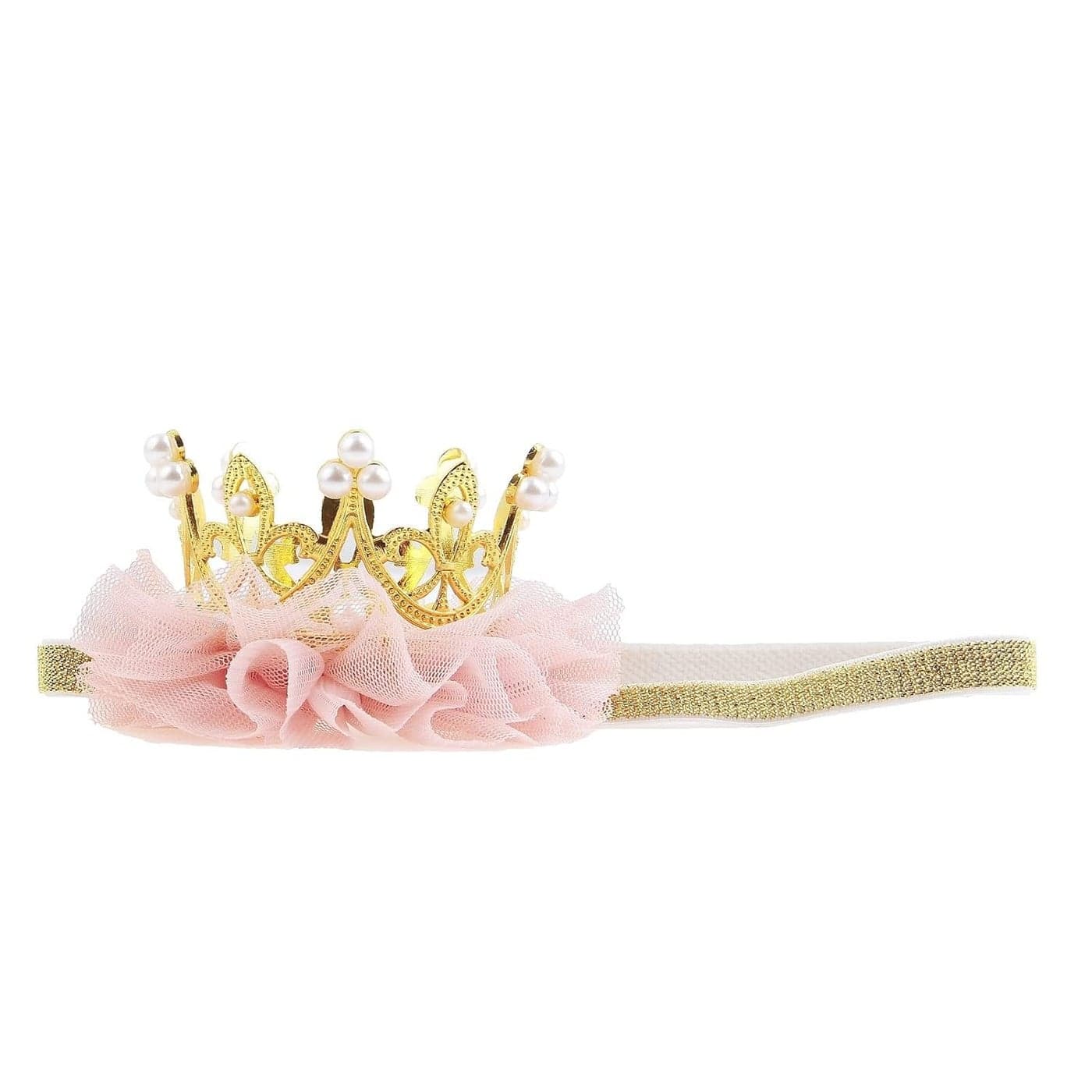 Princess Toddler Girls Crown Tiaras Baby Elastic Birthday Party Crown Headband Photo Props Gift PearGold