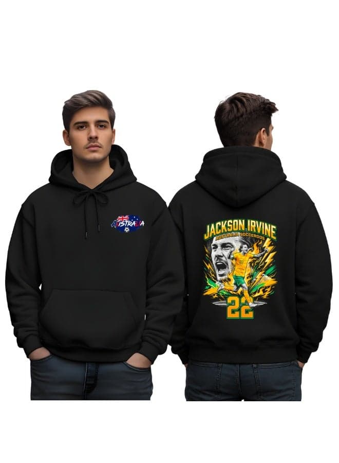 Australia Soccer Player Men's Hoodie | Football Theme Pullover | Long Sleeve Cotton Fabric | Kangaroo Pocket | Casual Outdoor Daily Wear