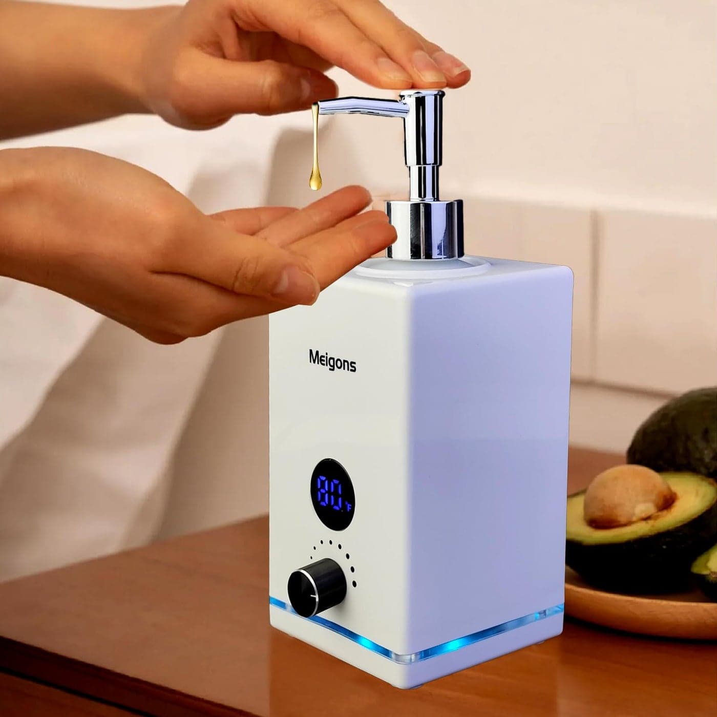 Oil Warmer for Massage Massage Oil Warmer Body Oils Heater for Spa with Two Oil Bottle Dispenser Adjustable Temperature White