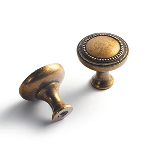 Goo-Ki 6 Pack Antique Brass Cabinet Knobs Solid Zinc Alloy Hardware - Vintage Brass Kitchen Drawer Knobs Single Hole/Screw Bar Drawer Pulls Cabinet Handles
