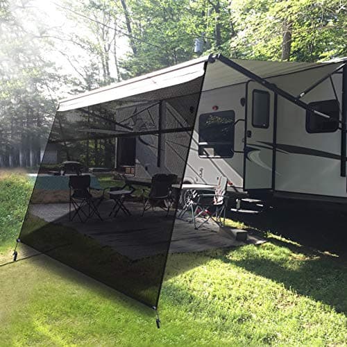 EXCELFU RV Awning Sun Shade Screen with Zipper 9 X 10Fit for 11 AwningRV Awning Shade Screen with Zipper Motorhome Trailer Camper Awnings Screen Black Mesh UV Blocker Complete Kits