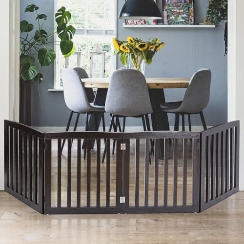 EMIWUD FURNITURE Wooden Freestanding Pet Room Divider for Kids' Safety | Pet Safety Barrier | Indoor Pet Puppy Safety Fence | Dogs Room Partition for Kids and Dogs (Brown, 4 Panel)