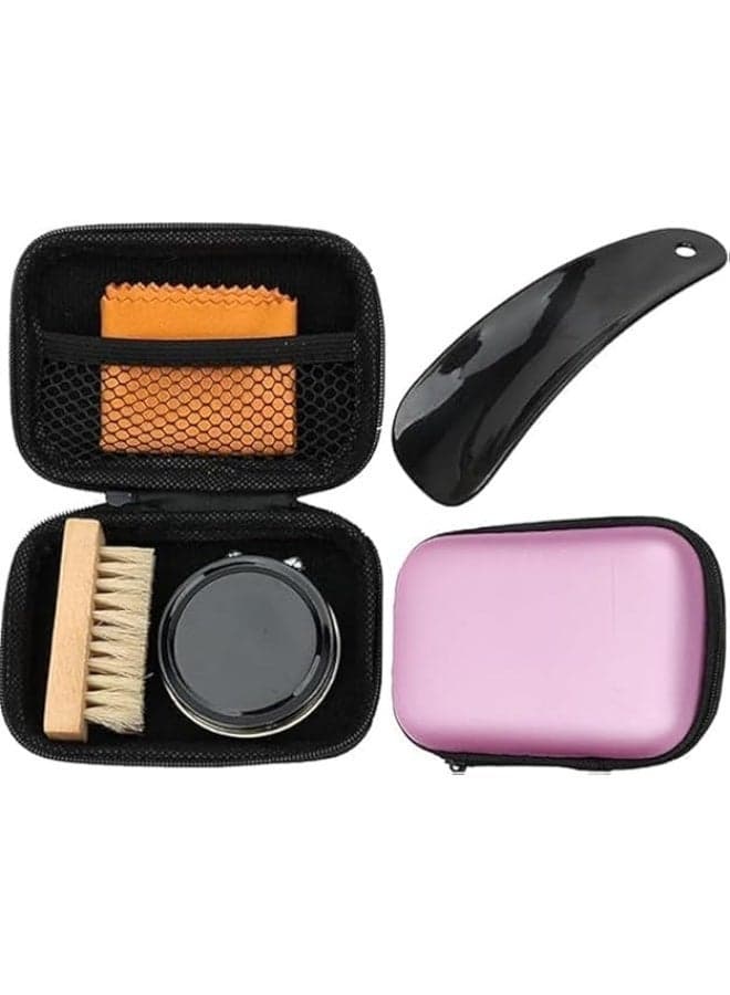 Travel Shoe Shine Kit, Complete Leather Care Set with Wax Polish, Horsehair Brush, Polishing Cloth, Shoe Horn & Travel Case, Portable Shine Kit for Men and Women