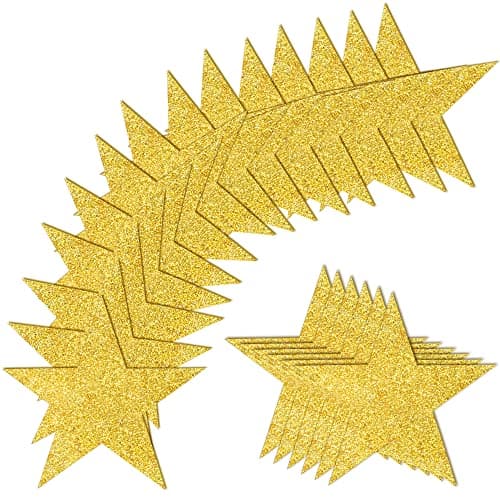 100 PCS Glitter Gold Five Star Cutouts Paper Stars Confetti Cutout Gold Star Cutouts for Bulletin Board Stars Accents Classroom Wall Party Decoration Supply