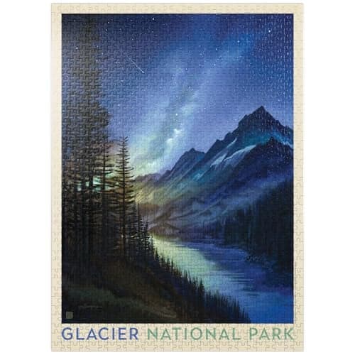 MyPuzzle Glacier National Park Starlight Vintage Poster Premium 1000 Piece Jigsaw Puzzle for Adults