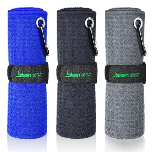 Jiskan Pro Golf Towel for Golf Bags Microfiber 16 X 16 with Hook Loop Fastener and Gift Box Essentials AccessoriesGifts for MenWomen Golfers BlackGreyBlue