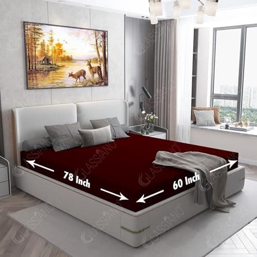 Glassiano Cotts Wonder Poly Lycra Waterproof Fitted Mattress Protector|Breathable - Hypoallergenic Mattresses Cover with Elastic Strap for Queen Bed (78x60 inch|6.5x5 feet, Maroon - Pack of 1)