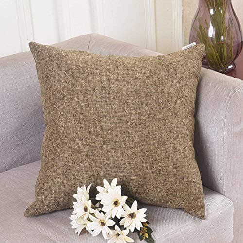 Khooti Fabric Jute Cushion Cover, Throw Pillow Cover for Couches, Chairs, Sofas, Beds, Coffee Tables, Living Rooms, Bedrooms, Modern Boho Design, 10x10 Inch, Light Umber - | Set of 3
