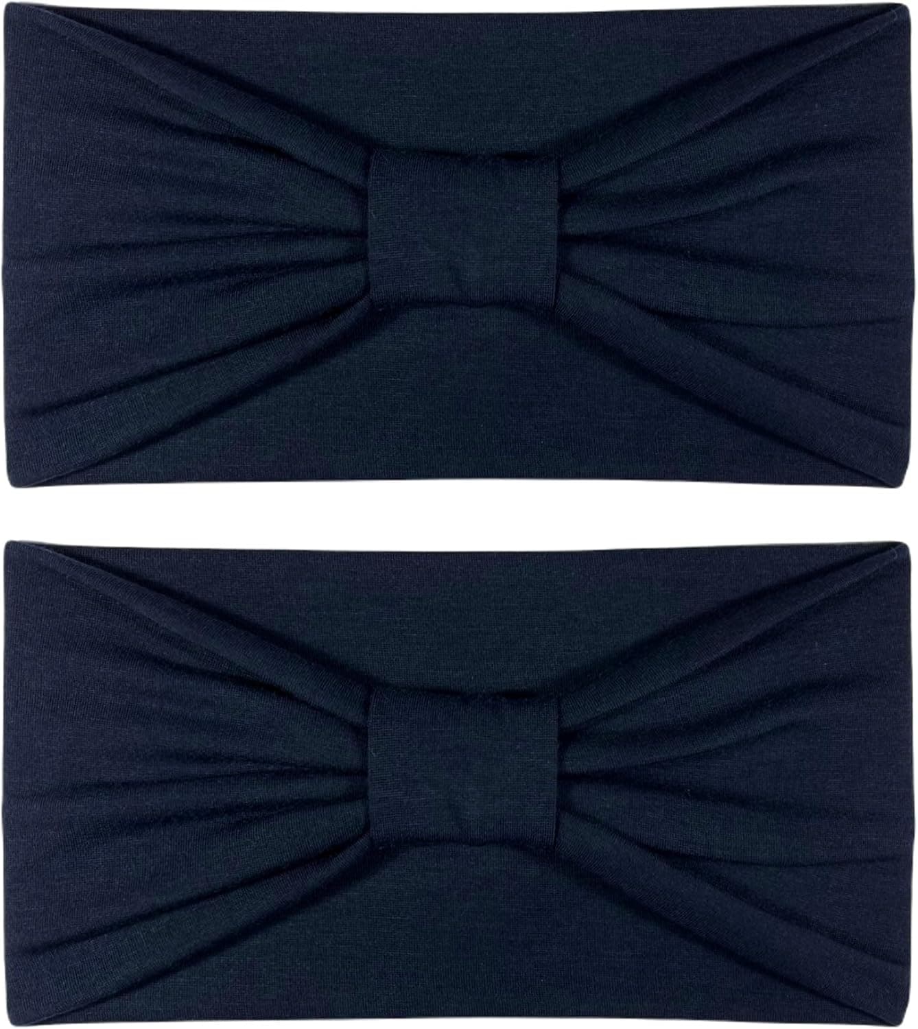 WESTEND CHOICE 2 Pack Wide Headbands Stretchy Headband for Women Girls Soft Hairbands Yoga Ladies Extra Wide Knotted Head Bands Navy