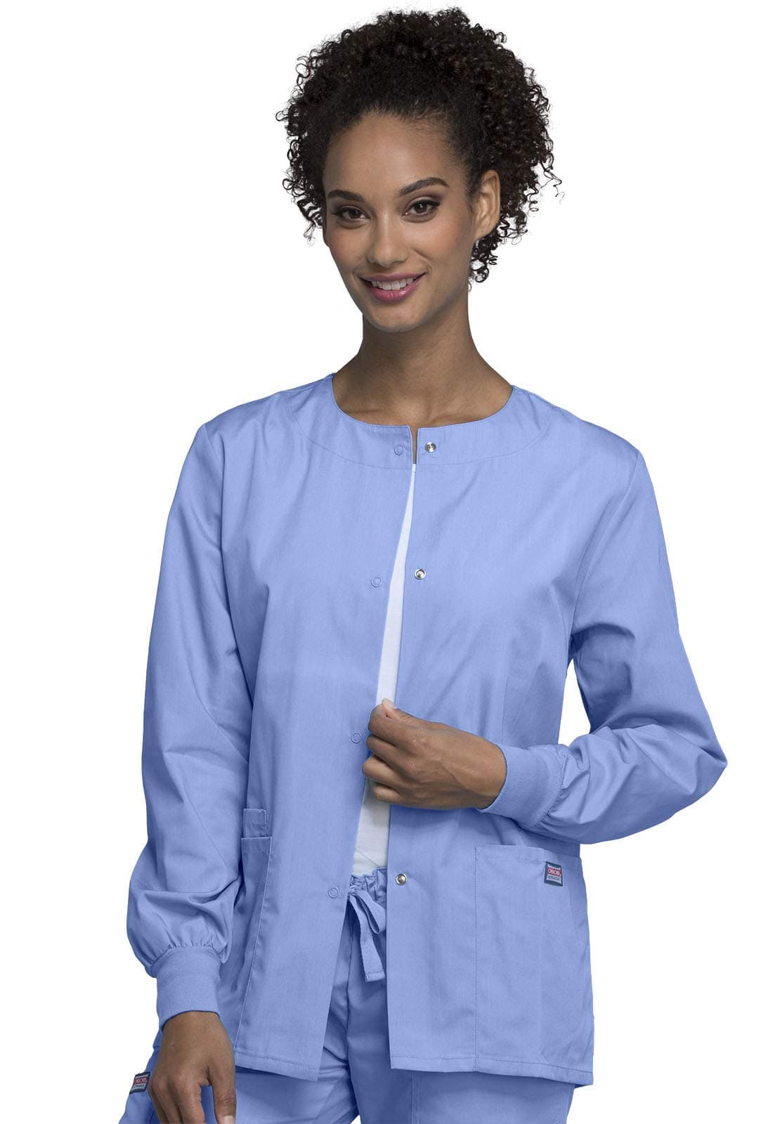 Cherokee Women's Snap Front Warm Up Jacket, Ciel, XXX-Large
