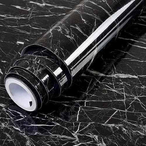 Claiez Marble Waterproof Oil Proof Wall Paper Furniture PVC DIY Self Adhesive Sticker (60x200 cm) (2Q Black M)