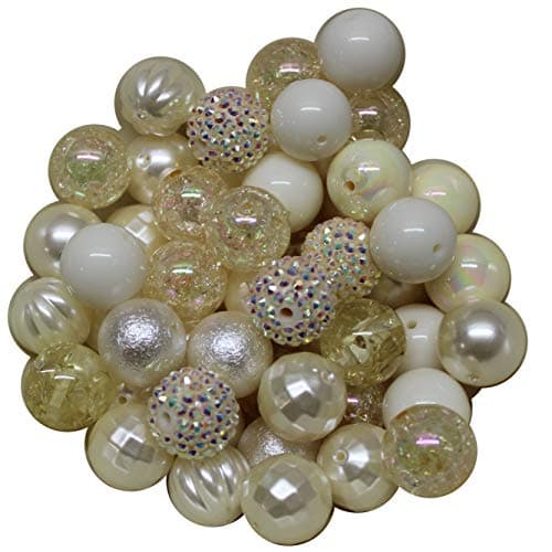 20mm Bulk Mix of 52 Cream, Ivory Chunky Bubblegum Beads 10 Styles Acrylic Gumball Lot