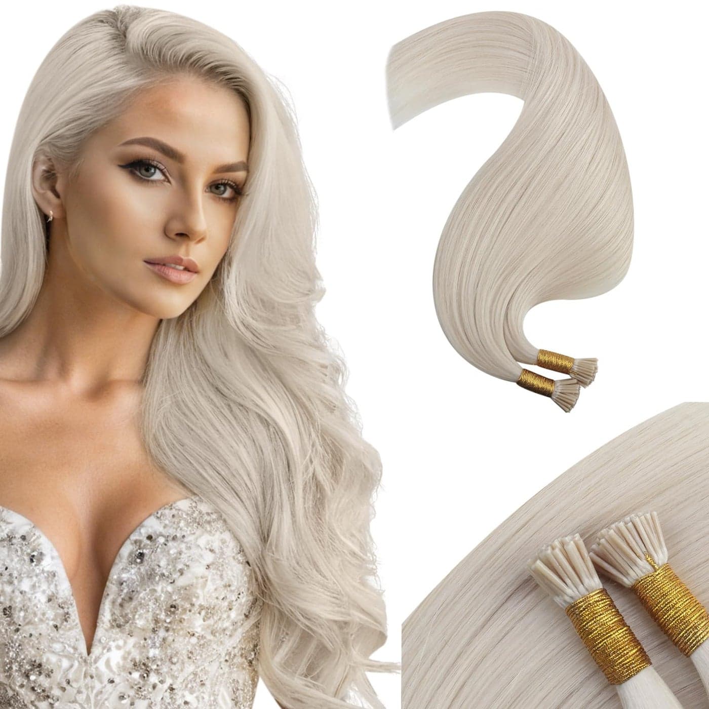 Moresoo Blonde Hair Extensions Human Hair I Tip White Blonde I Tip Human Hair Extensions Real Human Hair Blonde Cold Fusion Extensions Remy Human Hair 40G50S 18Inch