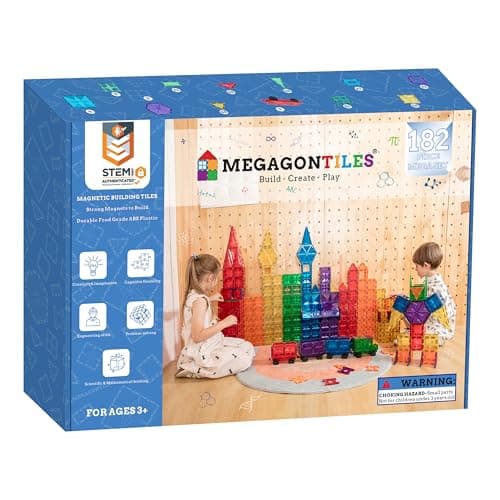 MEGAGONTILES 182PCS Premium Magnetic Tiles Set STEMAuthenticated Magnetic Building Blocks Educational Construction Toy for Kids Ages 38 Boys Girls