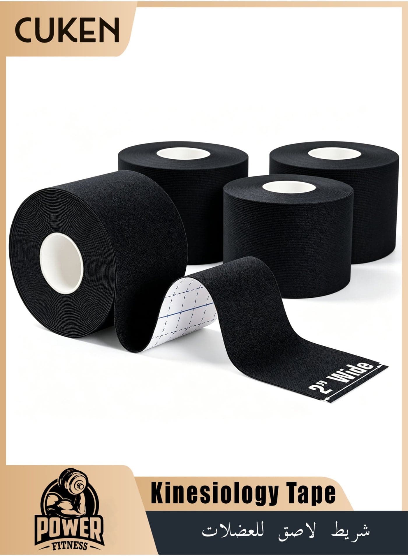 4 Rolls Kinesiology Tape Waterproof Breathable Kinesio Tape, Athletic Elastic Kneepad Muscle Pain Relief Knee Taping Elastic Athletic Tape for Gym Fitness Running Tennis Swimming Football, Black