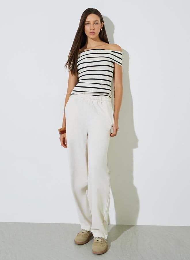 Cream Barrel Fit Cotton Blend Joggers