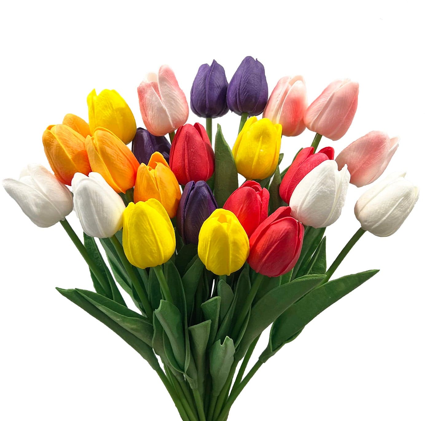 WISTART 24pcs Multicolor Artificial Tulips Flowers Fake Faux PU Tulip Bouquet Real Touch Flower Arrangement for Home Decoration Excellent Gift Idea for Mothers DayMulti