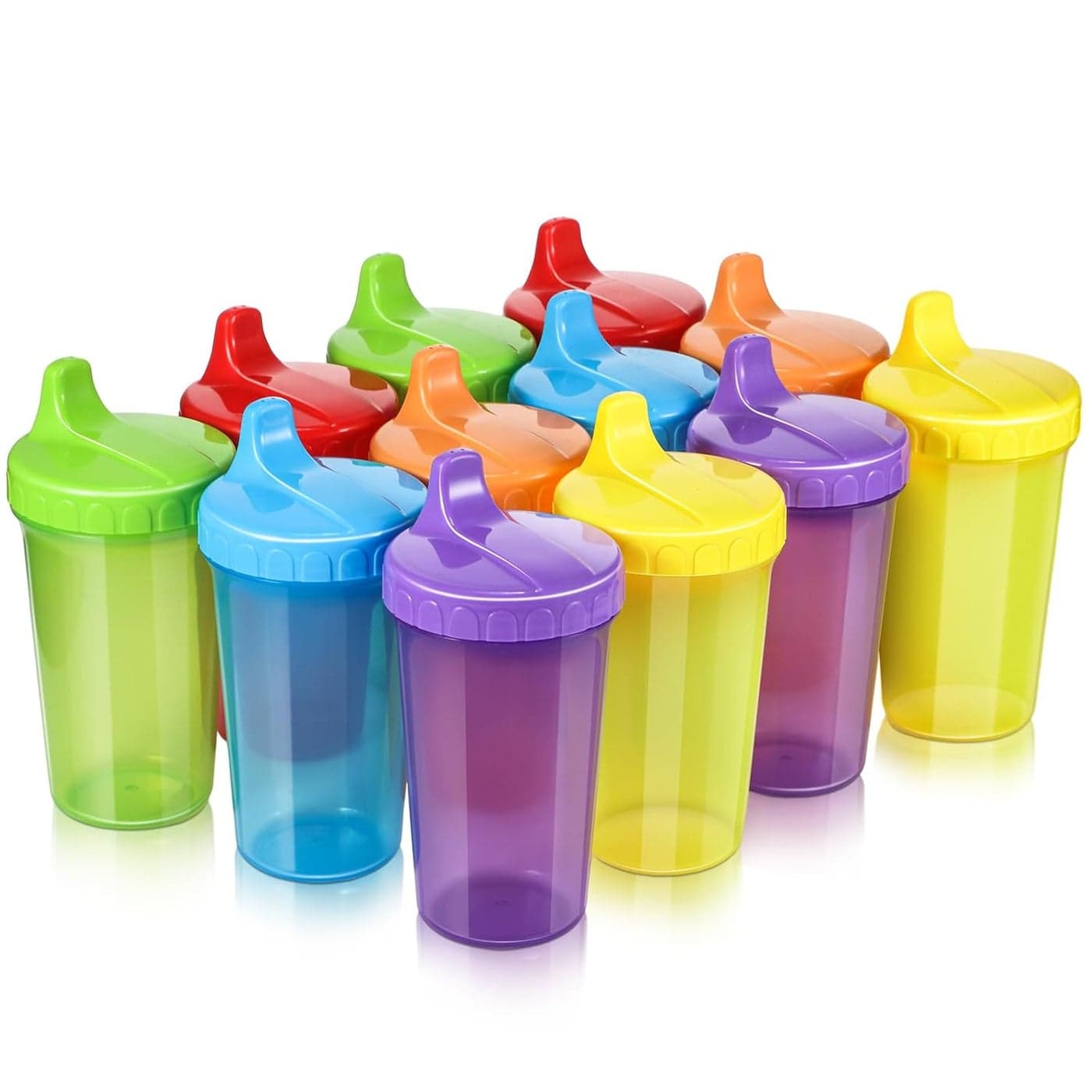 Mifoci 12 Pcs 10 oz Sippy Cups for Toddlers 13 No Spill Spout Cups with Lids Toddler Reusable Baby Feeding Supplies Dishwasher Microwave Safe