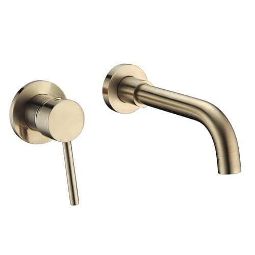 sumerain Wall Mount Bathroom Faucet Brushed Gold Lavatory Faucet, Single Left-Handed Handle