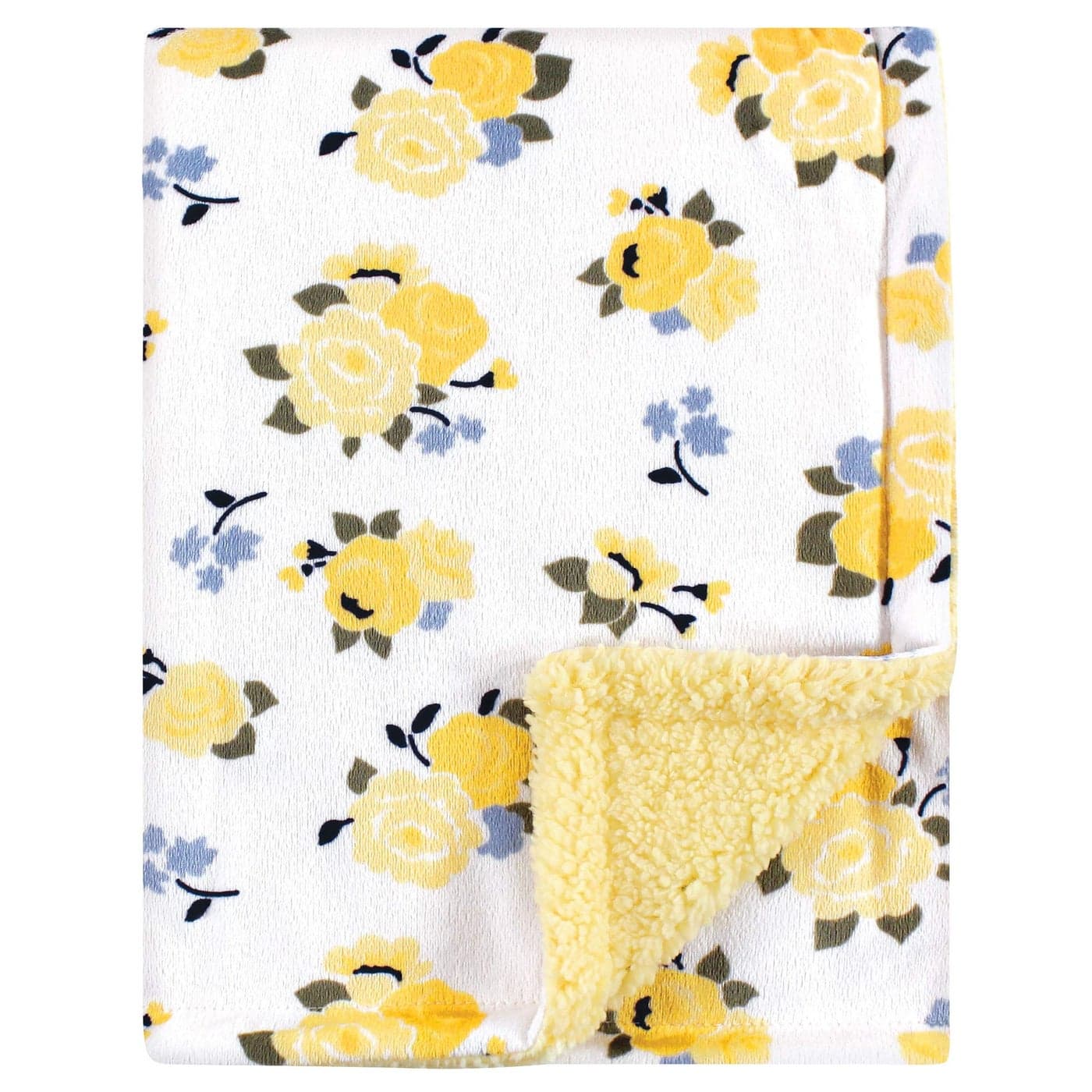 Luvable Friends Unisex Baby Plush Blanket with Sherpa Back, Yellow Floral, One Size