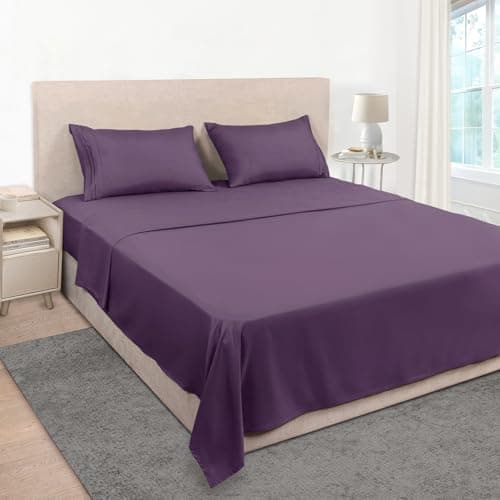 Mejoroom King Size Bed Sheet Set Hotel Luxury 1800 Bedding Sheets Pillowcases 16 Deep Pocket Fitted Sheet Soft Breathable Wrinkle Fade Resistant 4 PieceKing Purple