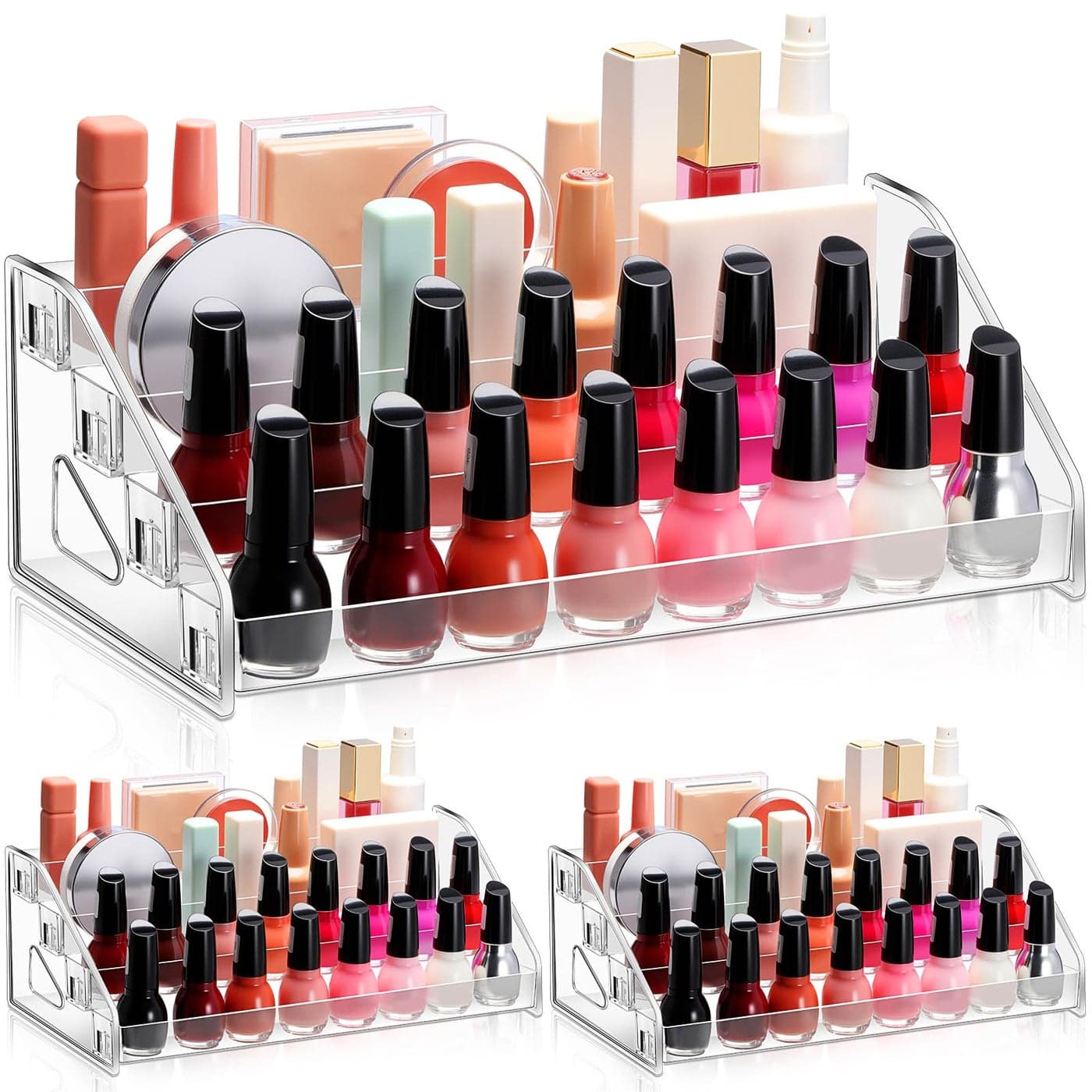 Jetec 2 Pcs Acrylic Nail Polish Organizer Clear Glasses Holder Sunglasses Organizer Nail Polish Holder Acrylic Glasses Stand Essential Oils Cosmetic Display Cases Eyewear Rack4 Tiers Style