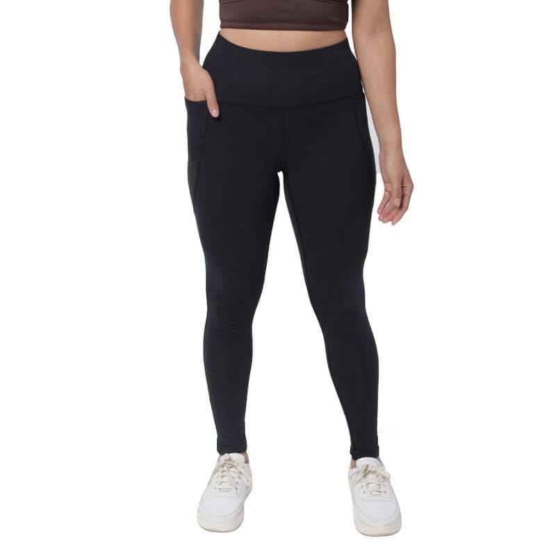 BlissClub Women Groove-in Cotton Skinny Leggings | High-Waist | Ankle Length | Adjustable Inner Drawcord | 2 Deep Side Pockets | Cottonsoft Fabric |Leggings for Women, Black, Small
