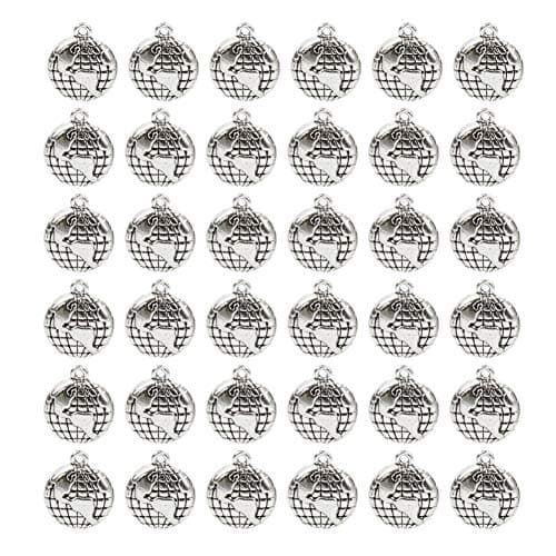 AUEAR 100 Pack Globe Charms Silver Earth Globe Charms Alloy Golbe Pendant for Jewelry Making Bracelet Necklace Pendant Supplies