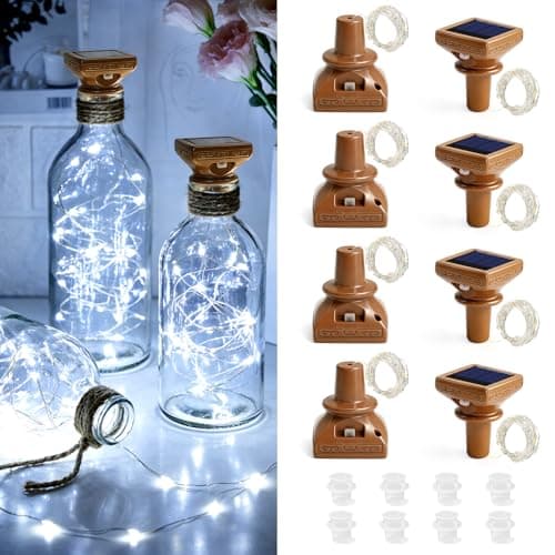 VOOKRY 8 Pack Solar Powered Wine Bottle Lights, 20 LED Waterproof Outdoor Solar Fairy String Cork Lights for Wedding,Christmas,Birthday,Halloween,Garden,Patio,Tabletop,Indoor Decor (Cool White)