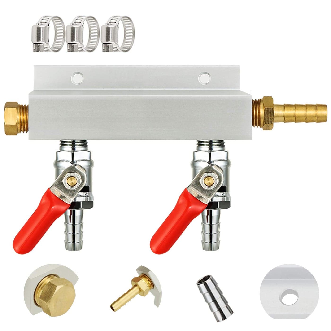 MRbrew Gas Manifold CO2 Gas Distributor 516 Barb Fitting Beer Kegerator Splitter 2Way Air Distributor with Integrated Check Valves Hose Clamps