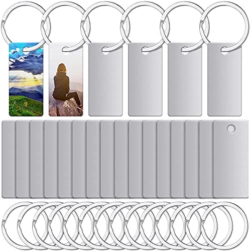 30 Piece Sublimation Blank Keychains & Dog Tags - Aluminum, Rectangle, Heat Transfer, Metal, DIY with 30 Key Rings for Pet DIY Craft Project Supply, 1.6 x 0.8 Inch