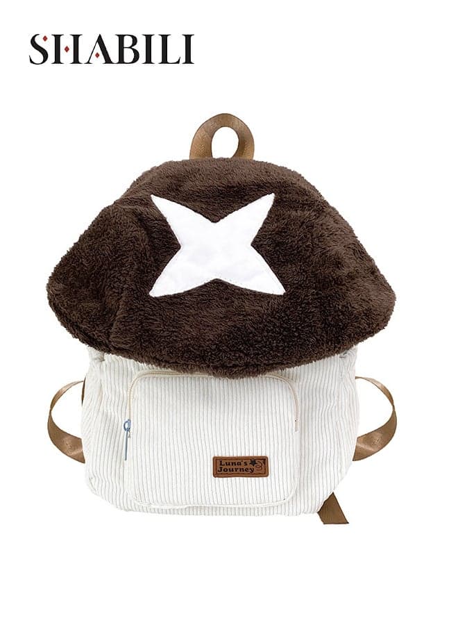 Girls Kids Plush Backpack School Bag Book Bag Carry Bag Small Handbag, Cute Capacity Sling Side Tote Bag Multi Pocket, Daily Casual Party Travel College Daypack for Youth Teens Children(Brown/White)