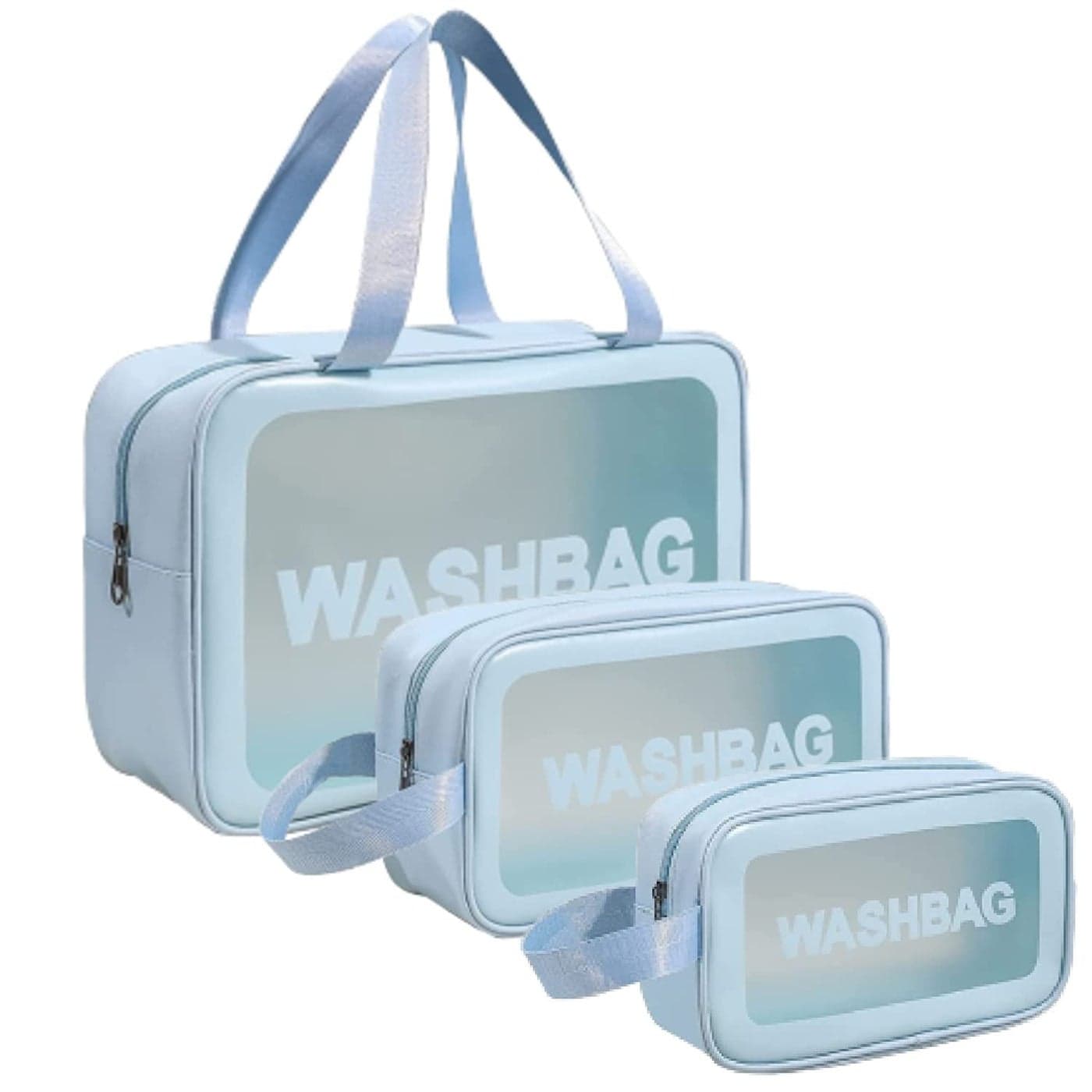Zollyss Clear Makeup Pouch Set Cosmetic Organizer Bag for Women and Girls Travel Waterproof Toiletry Storage Kit Blue Set of 3