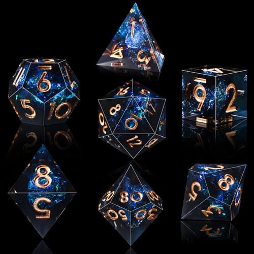 AUSTOR 7Die DND Dice Set Handmade Sharp Edge Polyhedral Dice for Dungeons and Dragons RPG MTG Table GamesDark Star