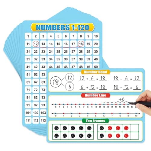 PraxiKidy 12 Pack Numbers 1120 Chart Dry Erase Flash Card12 x 9 Number Line Ten Frame Math Manipulatives Small White Board for Student Teacher Kindergarten 1ST 2ND Classroom Homeschool Supplies