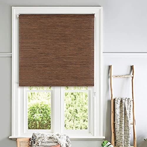 Deco Window Chic Roller Blinds for Windows (42" W X 84" L, Brown) Faux Wood Roll-Up Room Darkening Shades Sun UV Protection Polyester Curtains for Home & Office