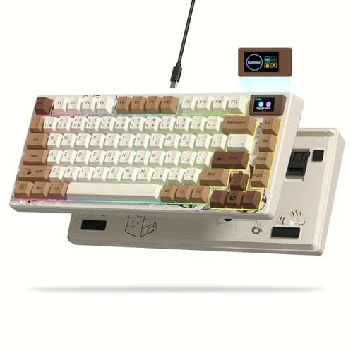 Womier SK80 Retro 75% Keyboard with Color Multimedia Display Mechanical Gaming Keyboard, Hot Swappable Gasket Mount RGB Custom Key Board, Pre-lubed Stabilizer for Mac/Win,Coffee Cat