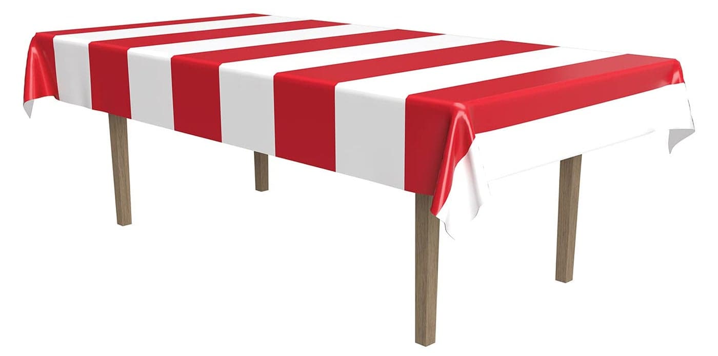Beistle Red and White Striped Plastic Tablecover